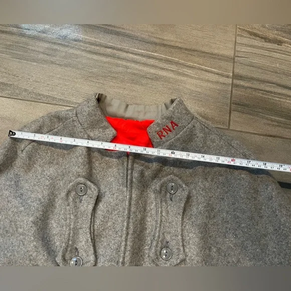 Vintage Mid-Century Grey Wool Nursing Cape with Red RNA Embroidery - Picture 12 of 12